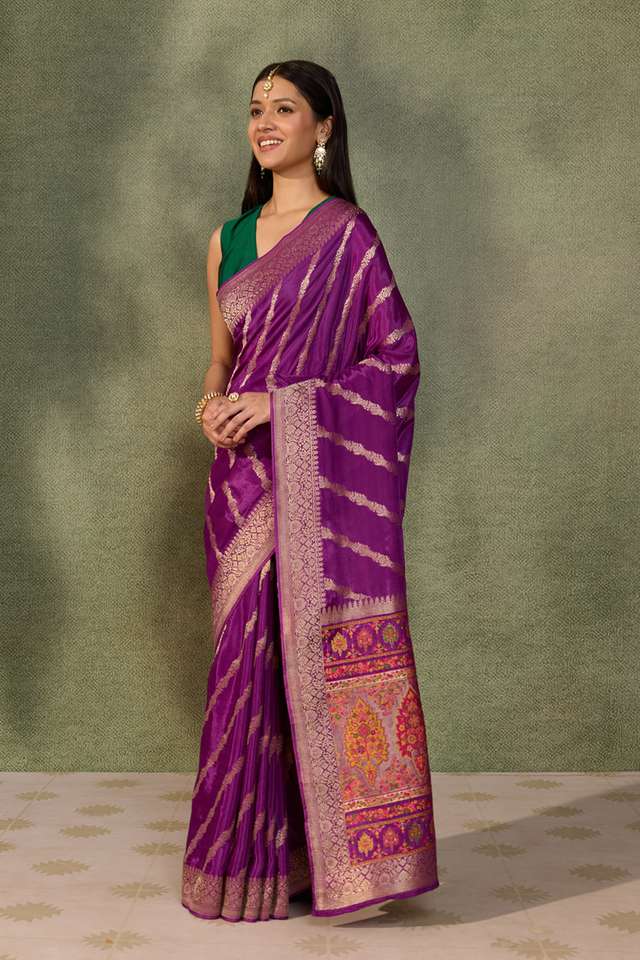 Purple Woven Pure Viscose Saree thumbnail image number null