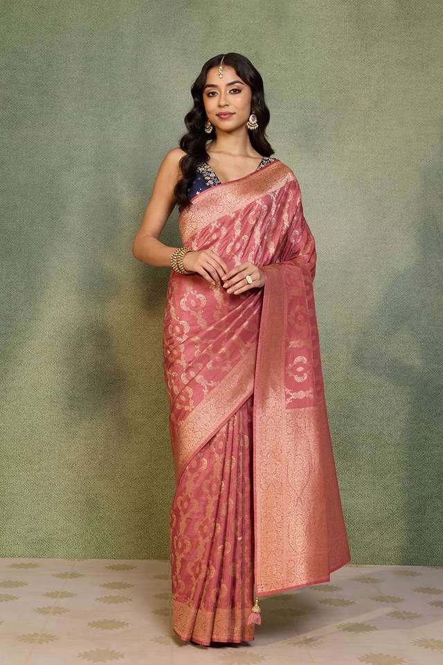 Pink Woven Pure Viscose Saree thumbnail image number null