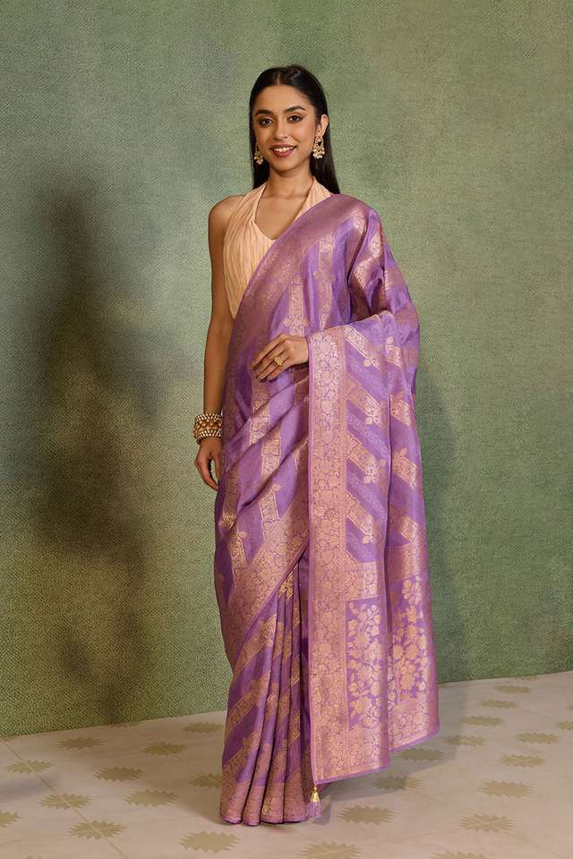 Violet Woven Pure Viscose Saree thumbnail image number null