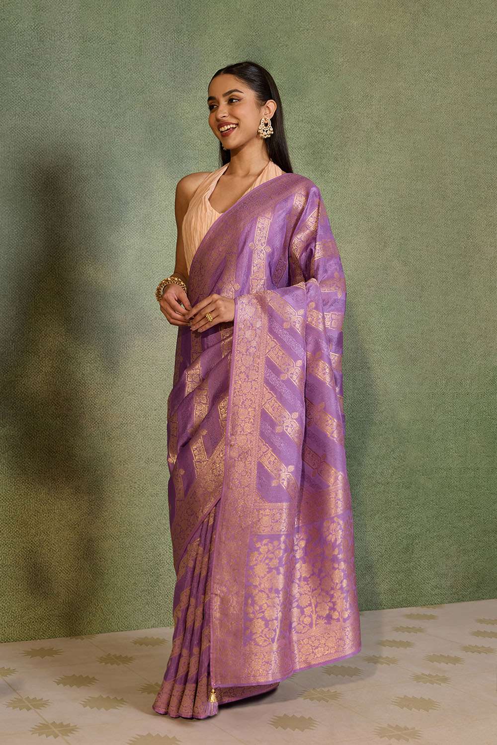 Violet Woven Pure Viscose Saree image number null