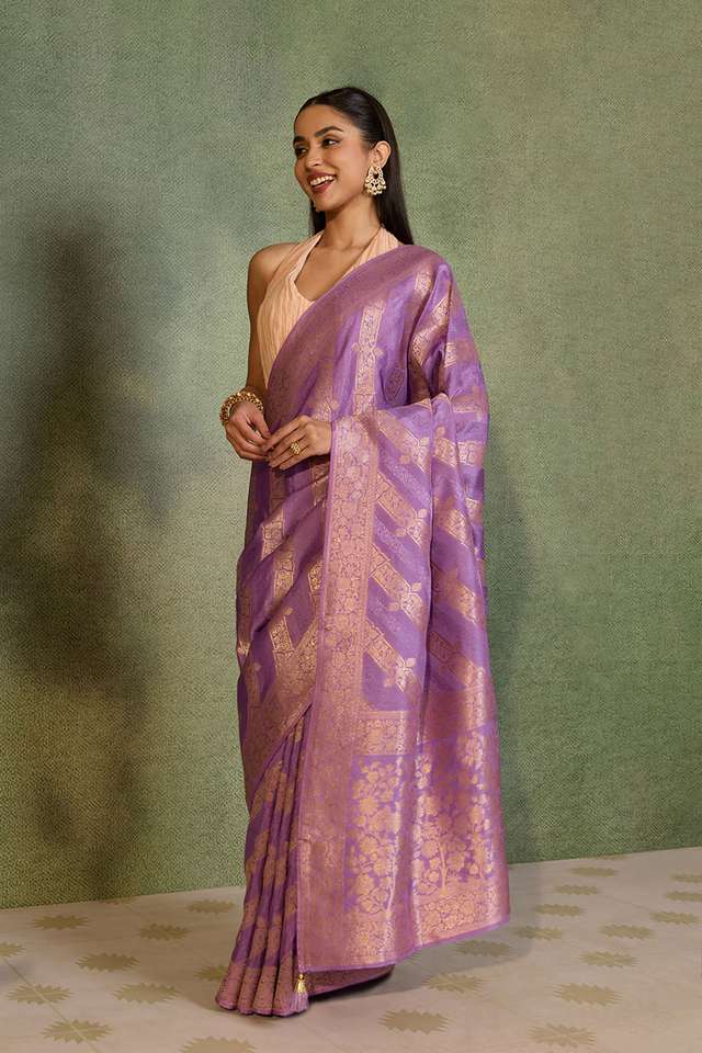Violet Woven Pure Viscose Saree thumbnail image number null