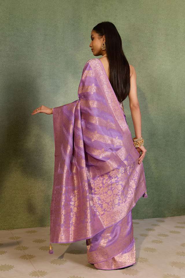 Violet Woven Pure Viscose Saree thumbnail image number null
