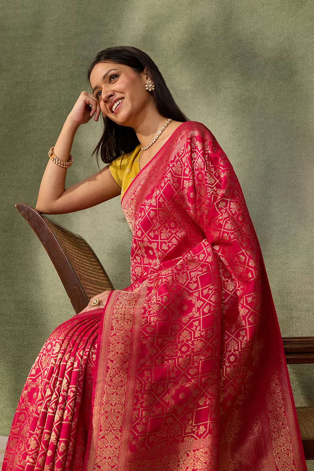 Dark Pink Woven Pure Viscose Saree image number null