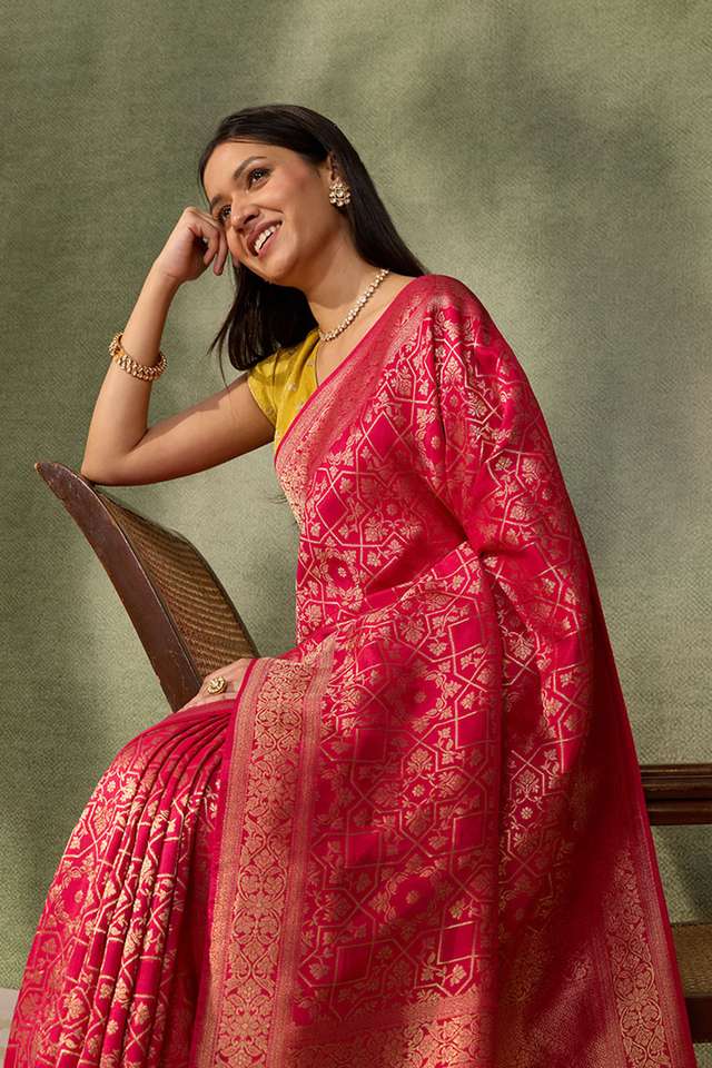 Dark Pink Woven Pure Viscose Saree image number