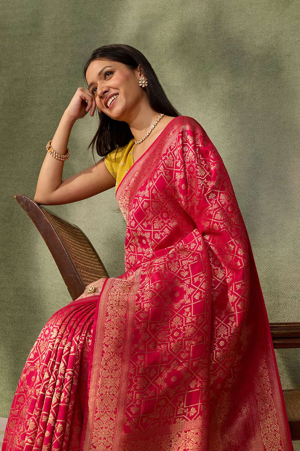 Dark Pink Woven Pure Viscose Saree