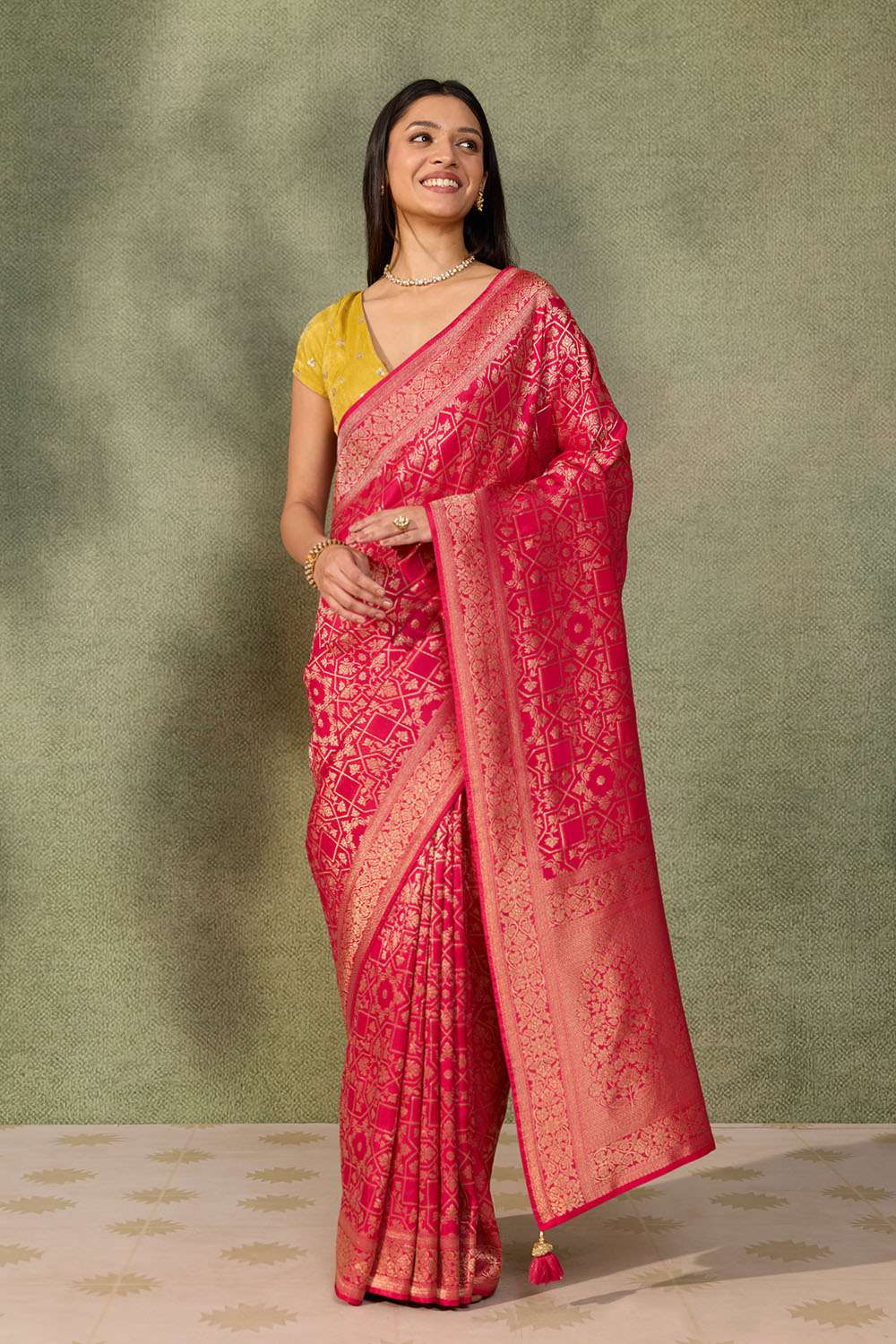 Dark Pink Woven Pure Viscose Saree image number null
