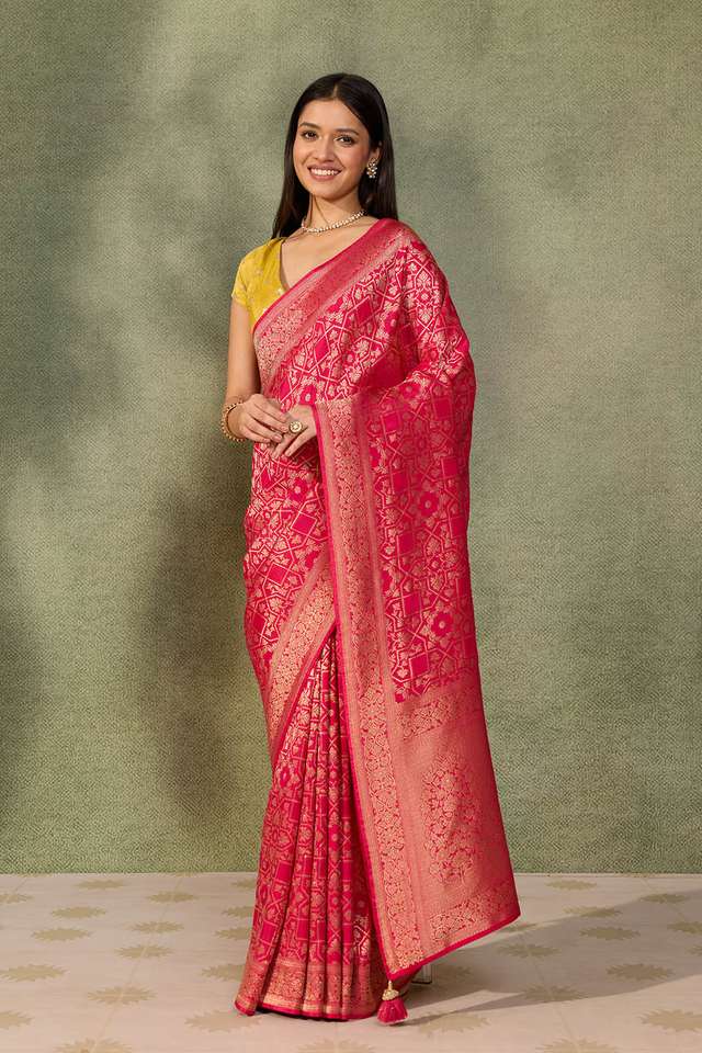 Dark Pink Woven Pure Viscose Saree thumbnail image number null