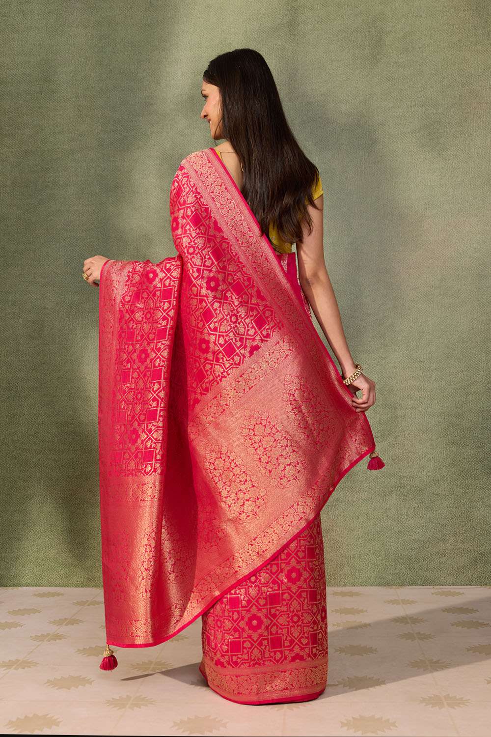 Dark Pink Woven Pure Viscose Saree image number null