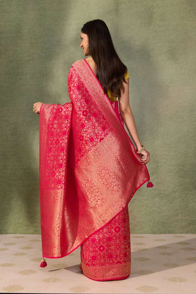 Dark Pink Woven Pure Viscose Saree thumbnail image number null