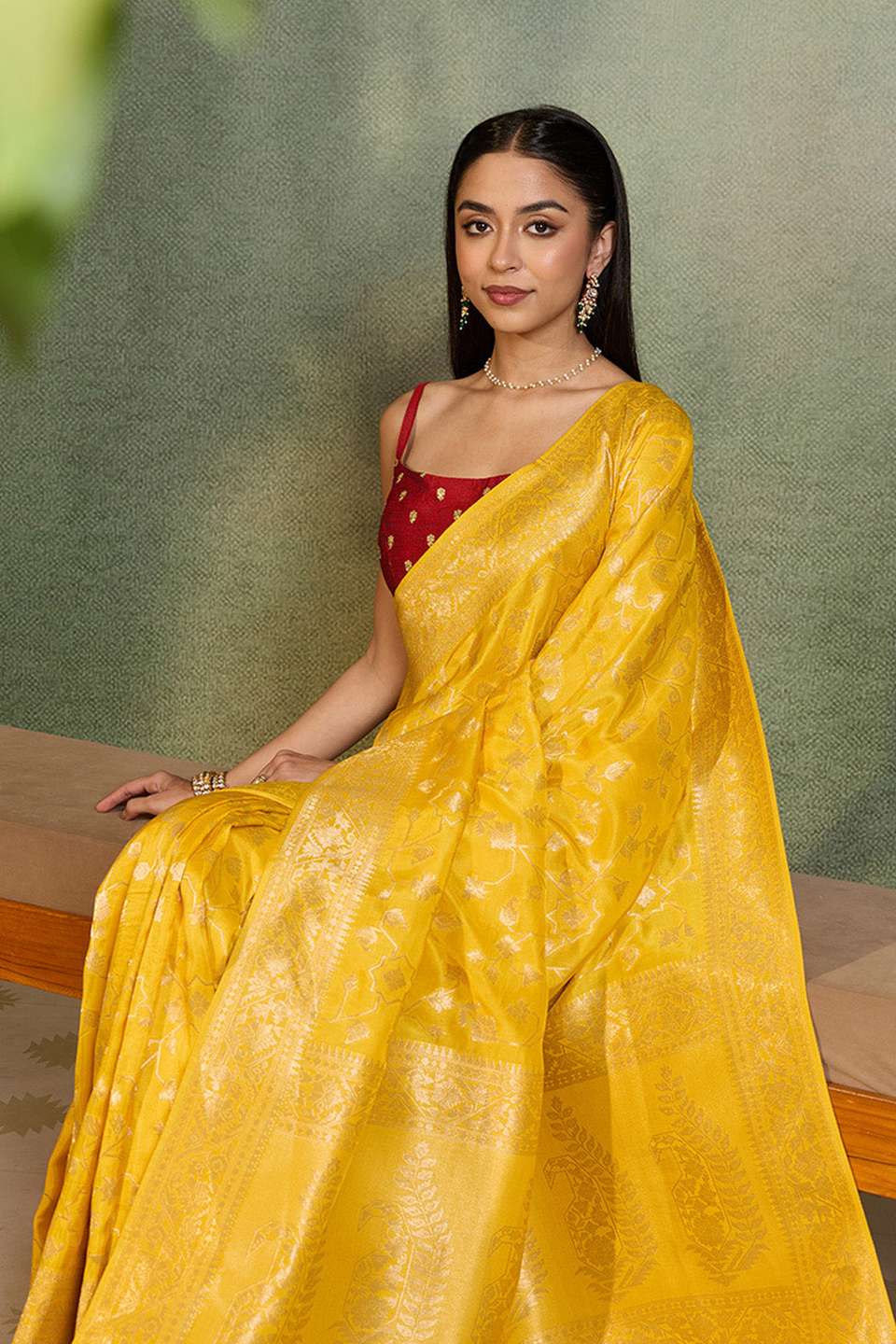 Yellow Woven Pure Viscose Saree