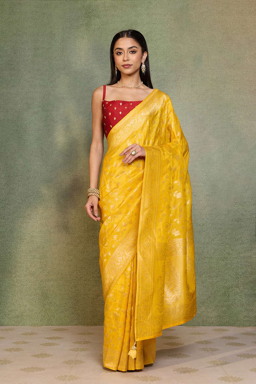 Yellow Woven Pure Viscose Saree image number null
