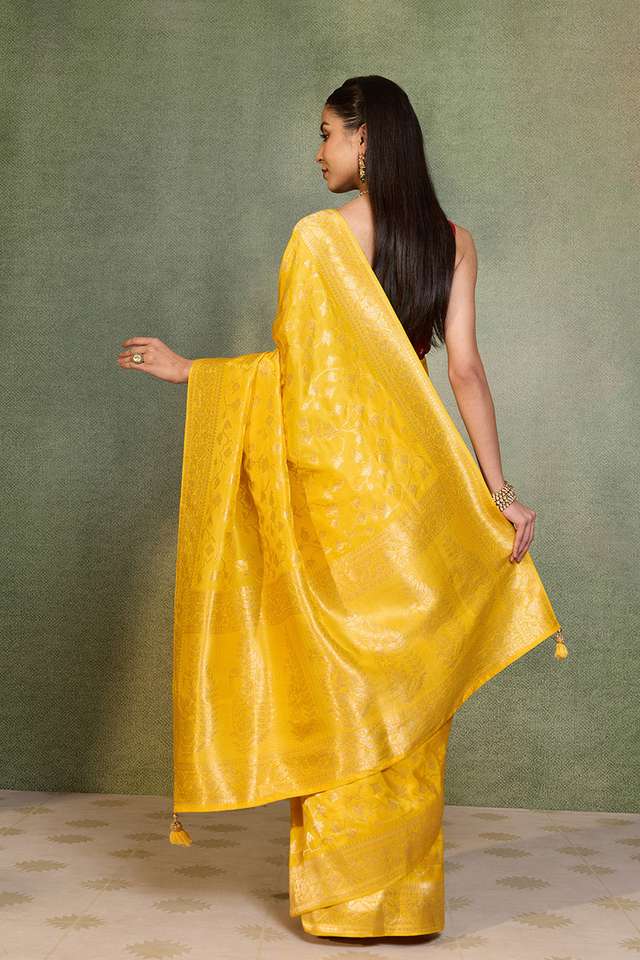 Yellow Woven Pure Viscose Saree thumbnail image number null