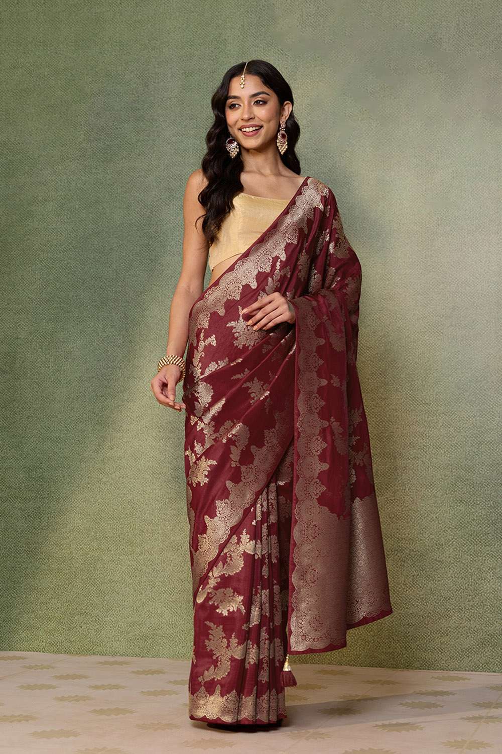 Dark Red Woven Pure Viscose Saree image number null
