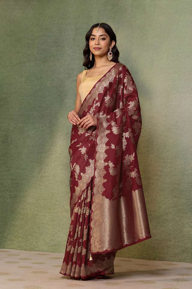 Dark Red Woven Pure Viscose Saree thumbnail image number null