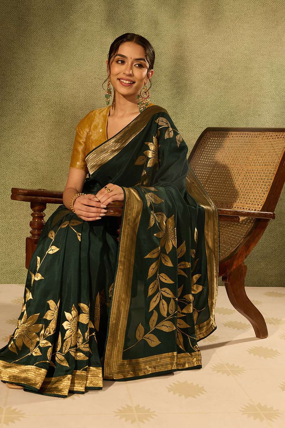 Dark Green Woven Pure Viscose Saree