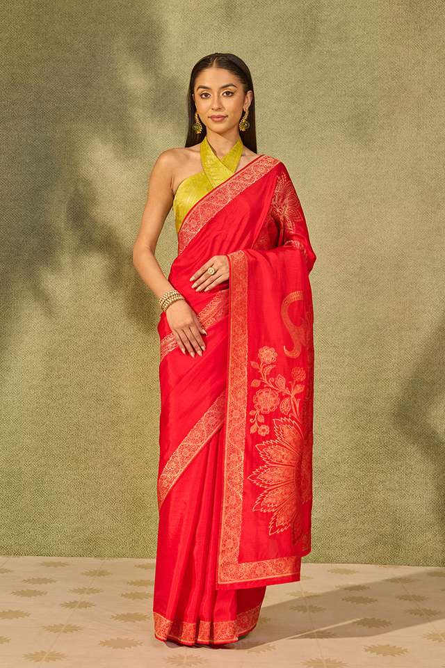 Red Woven Pure Viscose Saree thumbnail image number null