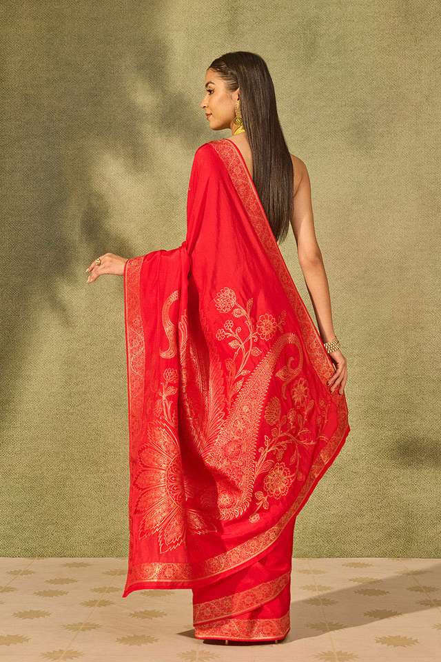 Red Woven Pure Viscose Saree thumbnail image number null