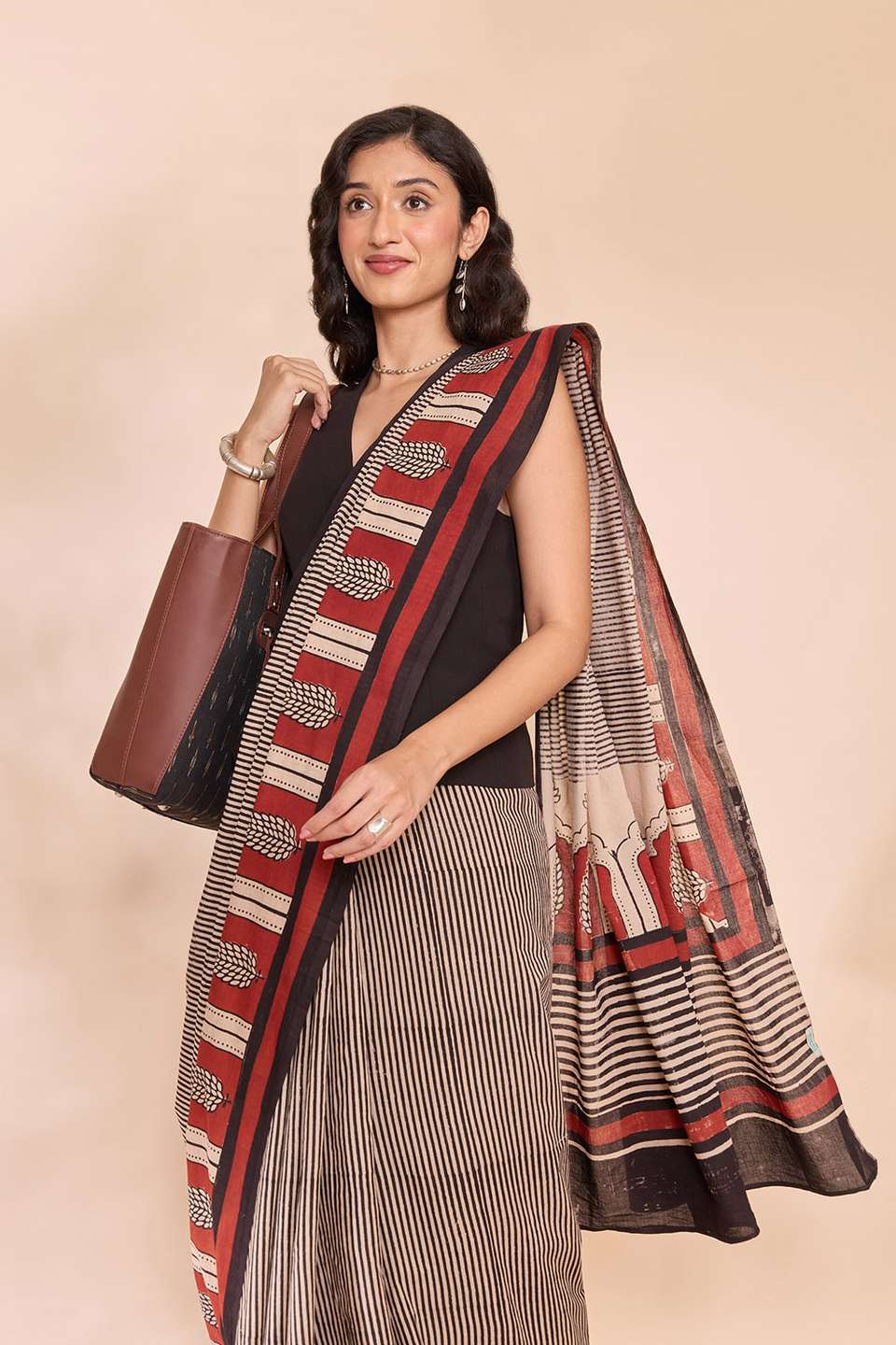 Black Rajasthan Pure Cotton Bagru Block Printed Saree