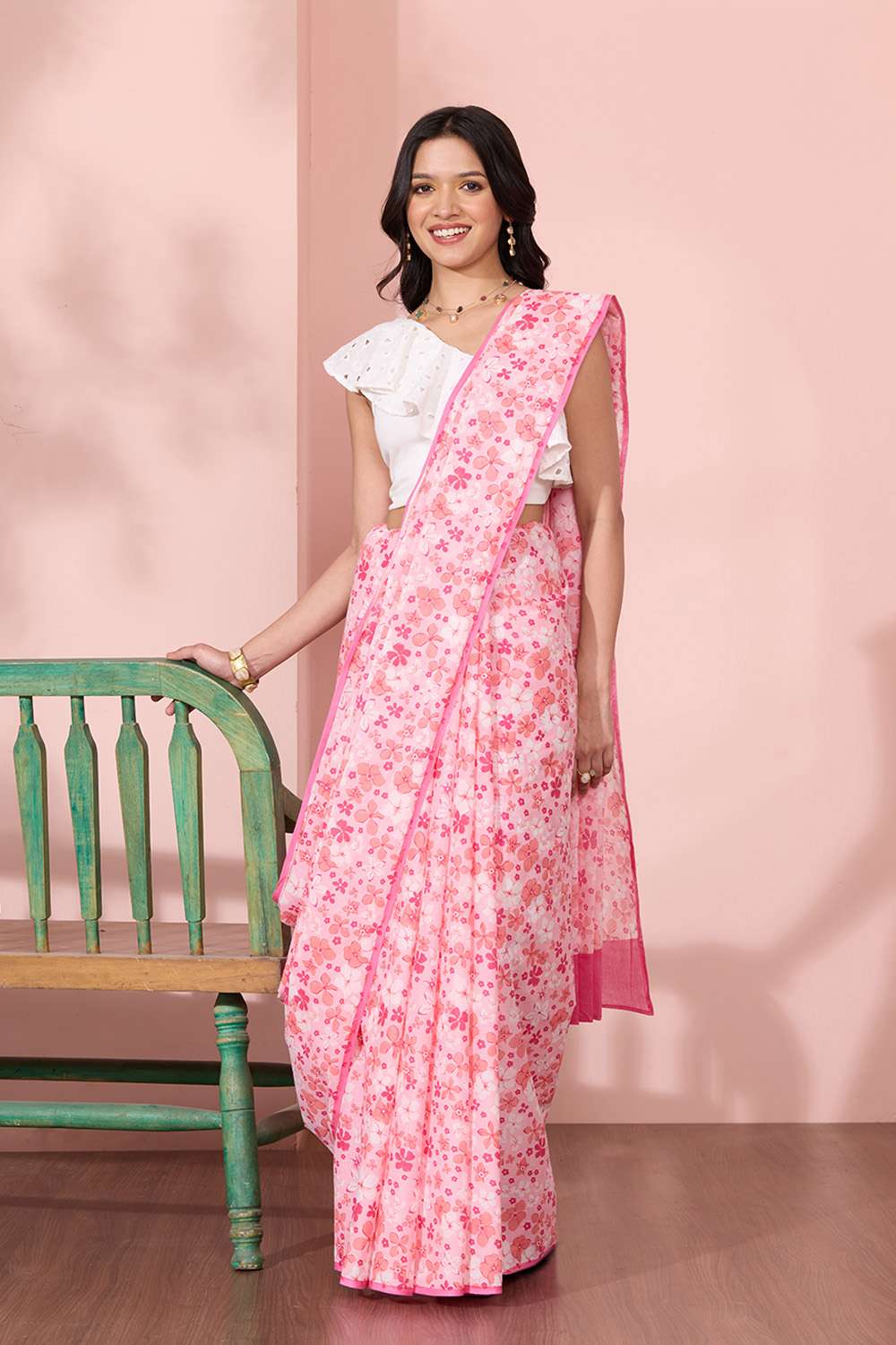 Pink Rajasthan Screen Printed Pure Cotton Saree image number null