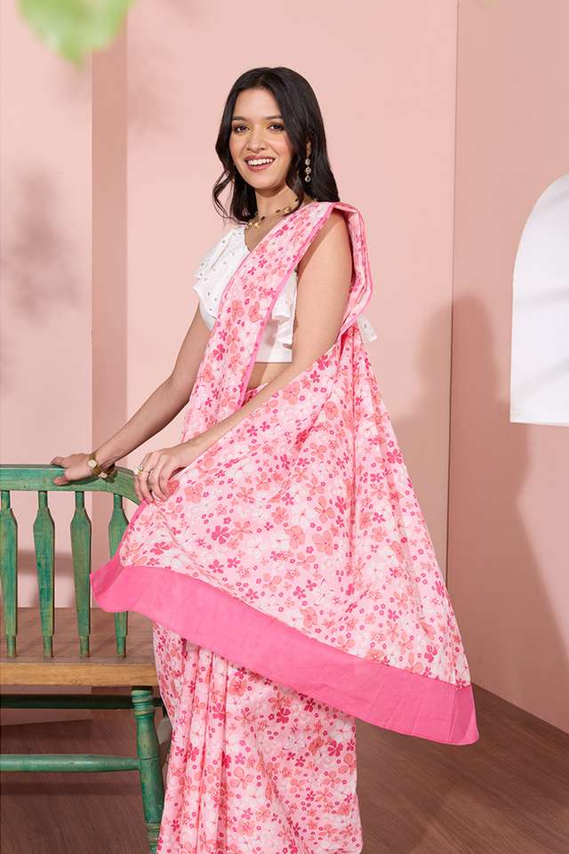 Pink Rajasthan Screen Printed Pure Cotton Saree thumbnail image number null