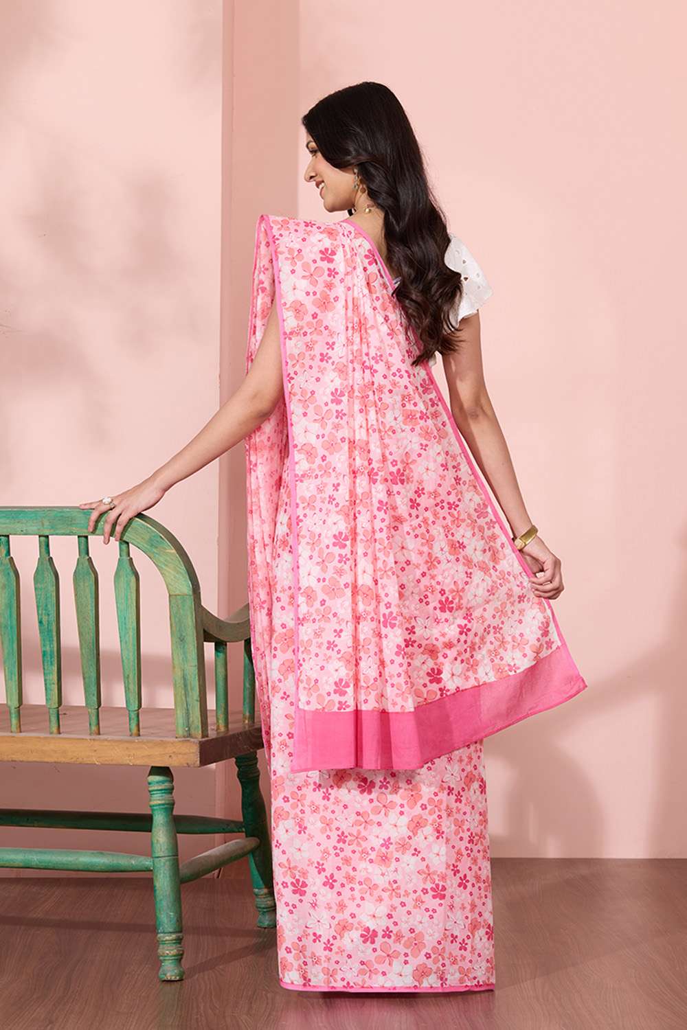 Pink Rajasthan Screen Printed Pure Cotton Saree image number null