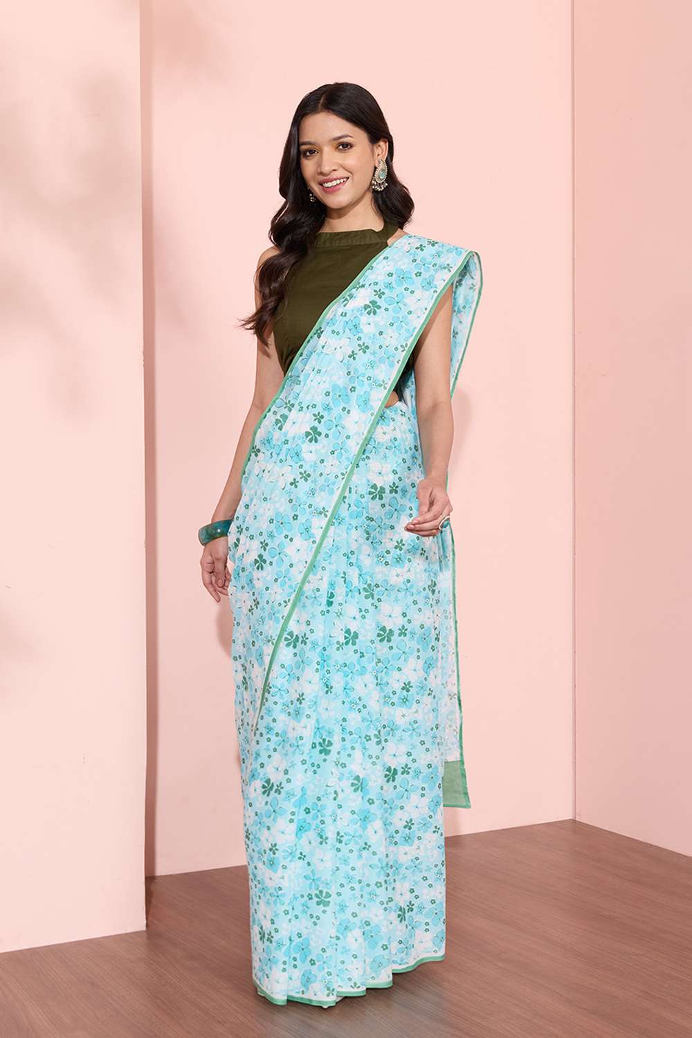 Blue Rajasthan Screen Printed Pure Cotton Saree image number null