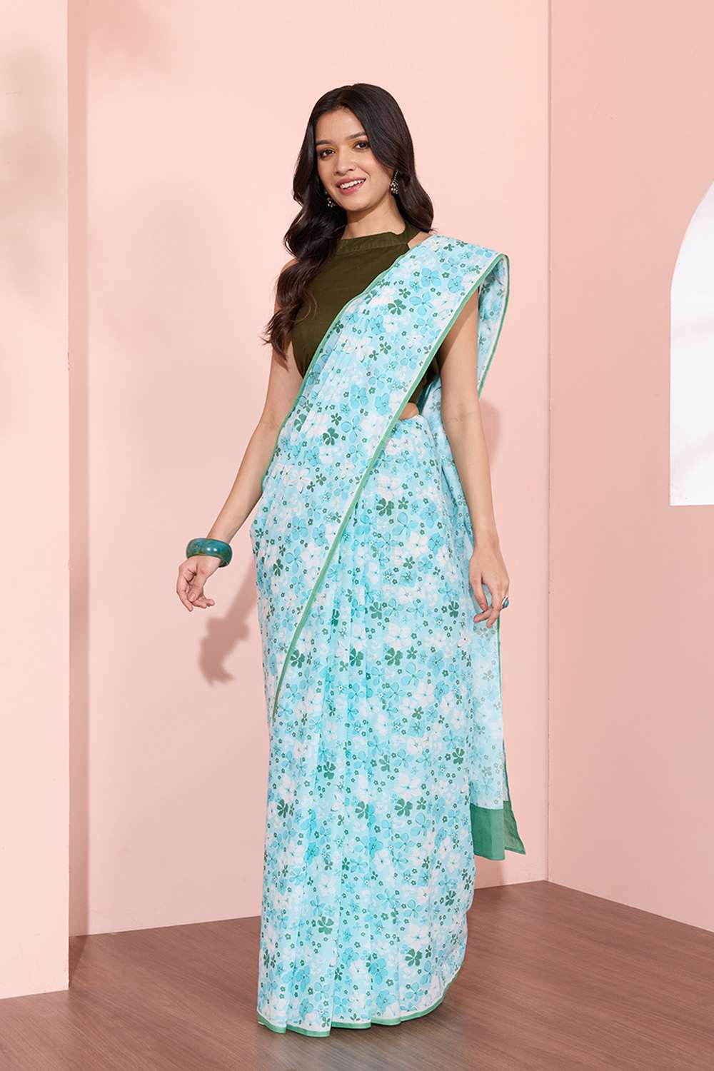 Blue Rajasthan Screen Printed Pure Cotton Saree image number null