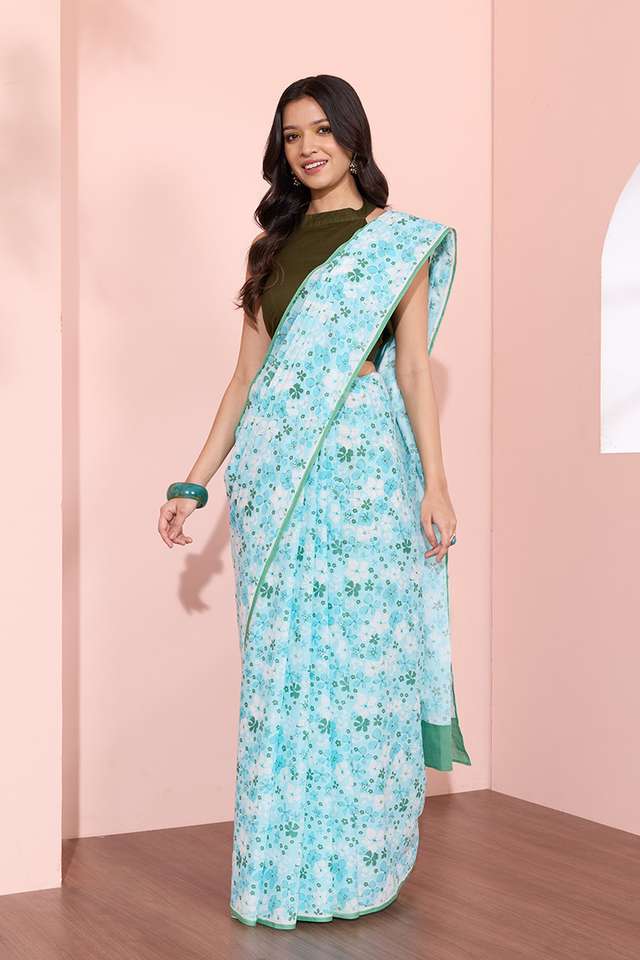 Blue Rajasthan Screen Printed Pure Cotton Saree thumbnail image number null