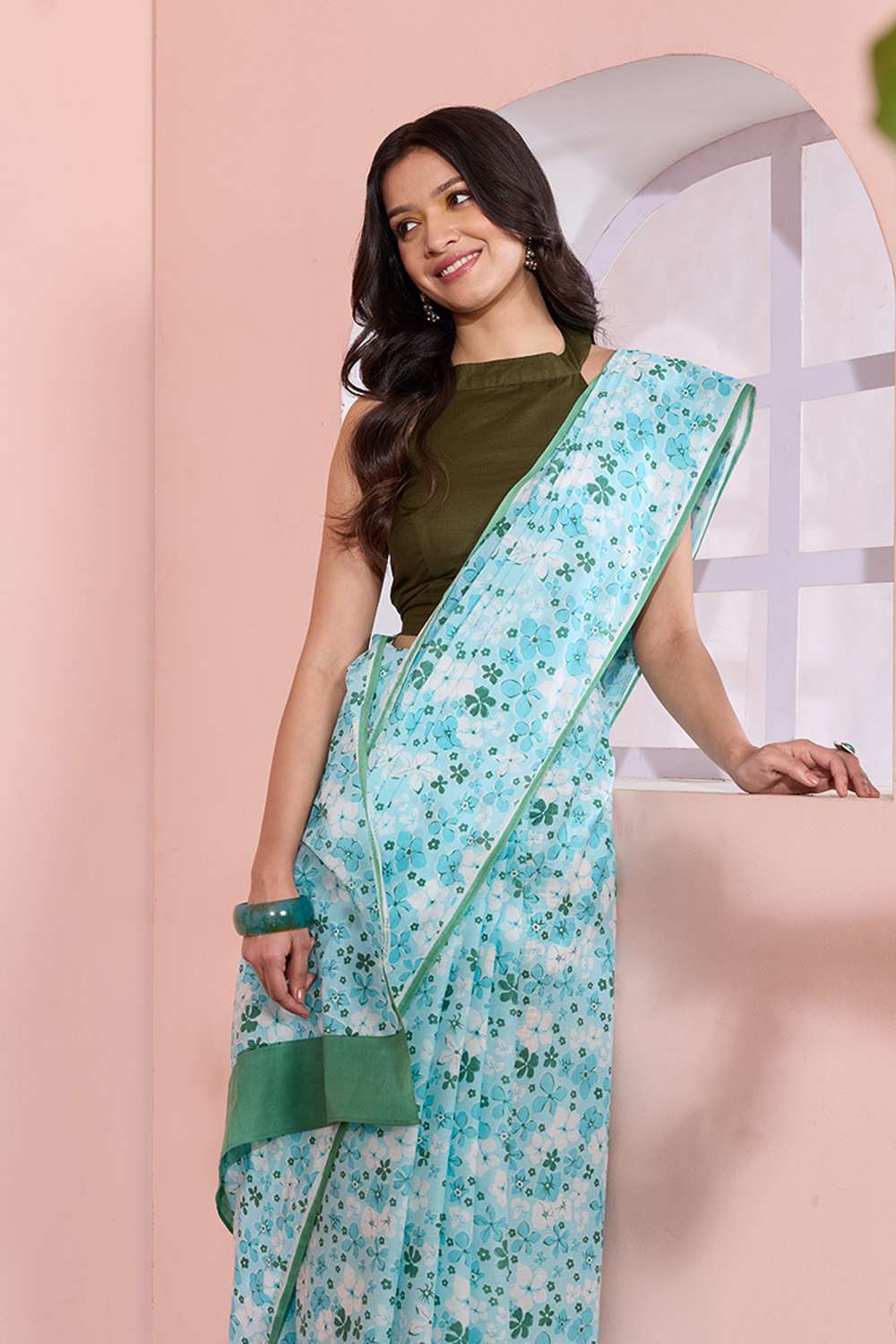 Blue Rajasthan Screen Printed Pure Cotton Saree image number null