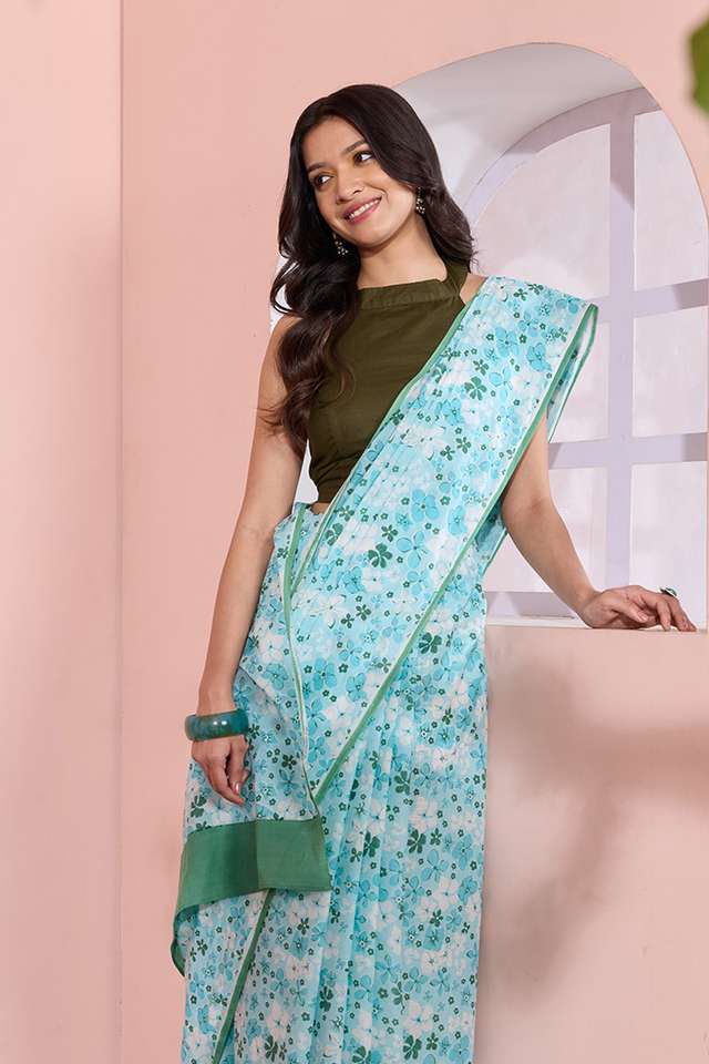 Blue Rajasthan Screen Printed Pure Cotton Saree thumbnail image number null