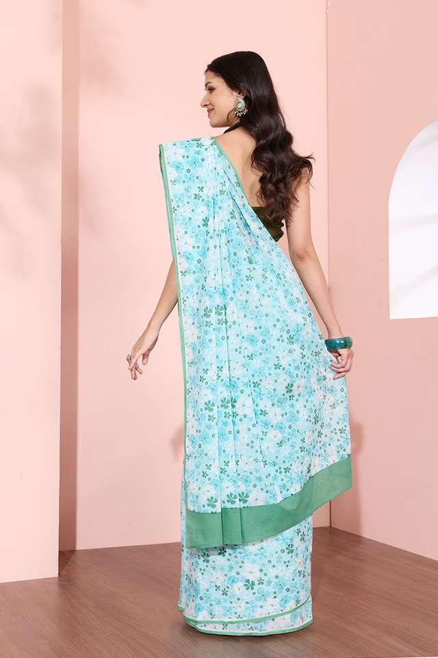 Blue Rajasthan Screen Printed Pure Cotton Saree thumbnail image number null