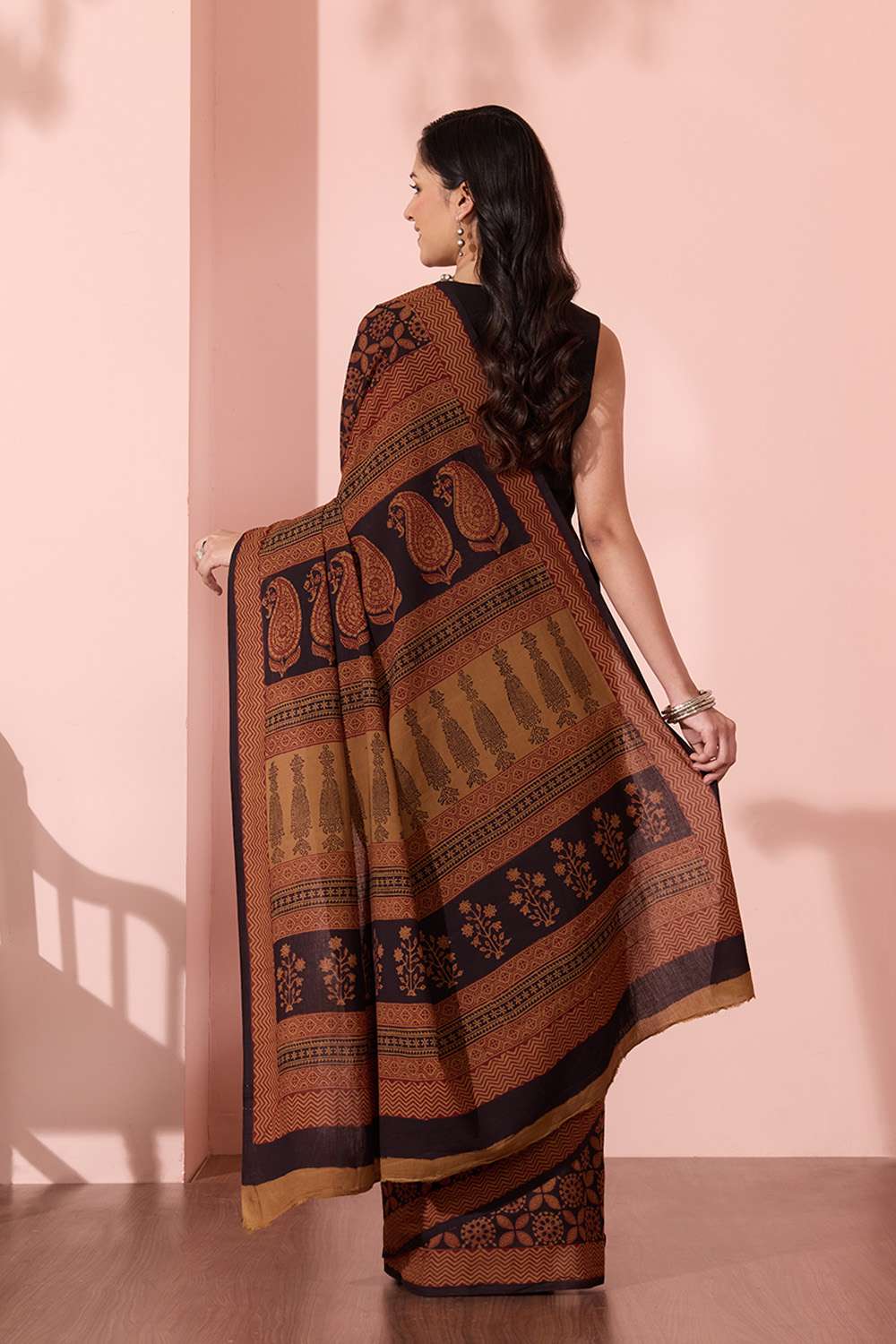 Black Bagh Block Printed Pure Cotton Saree image number null