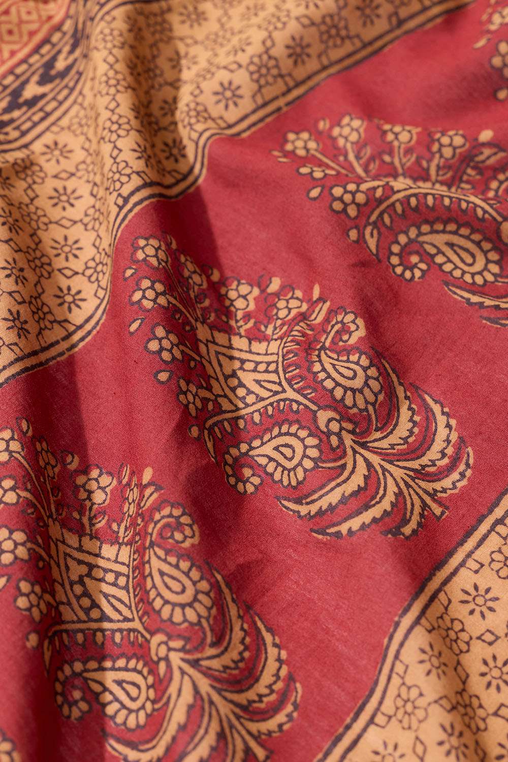Dark Red Bagh Block Printed Pure Cotton Saree image number null