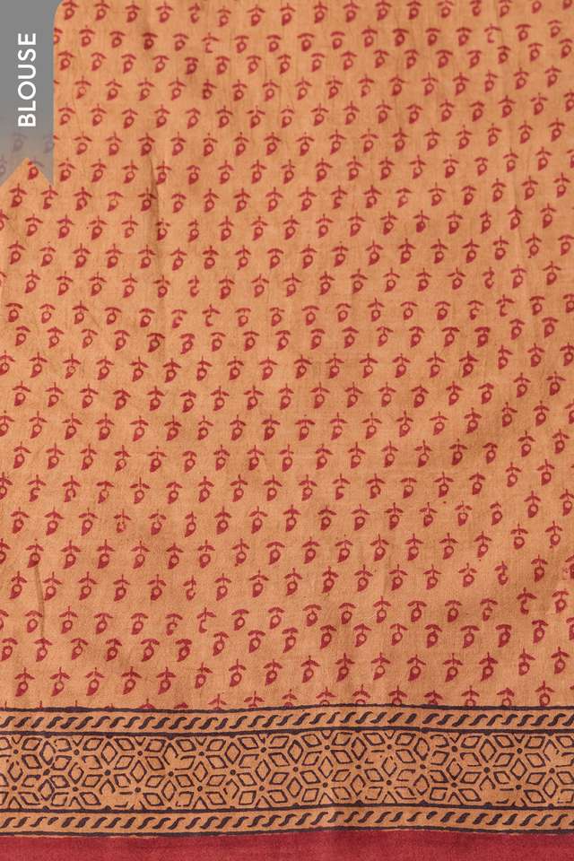 Dark Red Bagh Block Printed Pure Cotton Saree thumbnail image number null