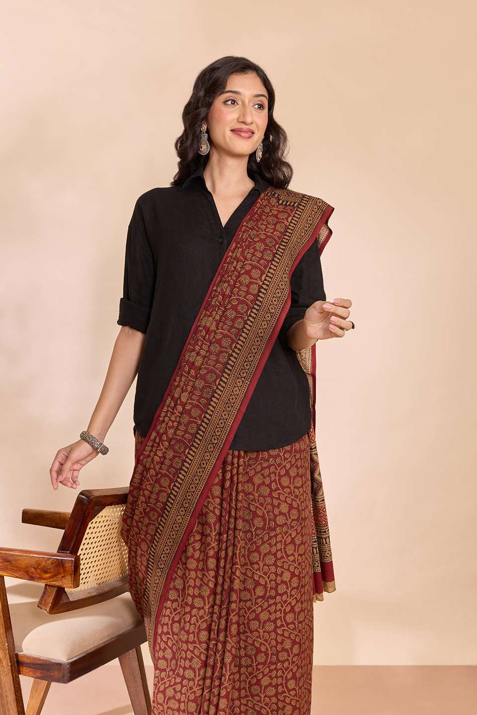 Red Bagh Block Printed Pure Cotton Saree