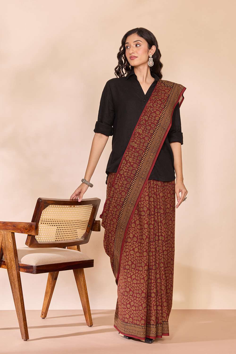 Red Bagh Block Printed Pure Cotton Saree image number null