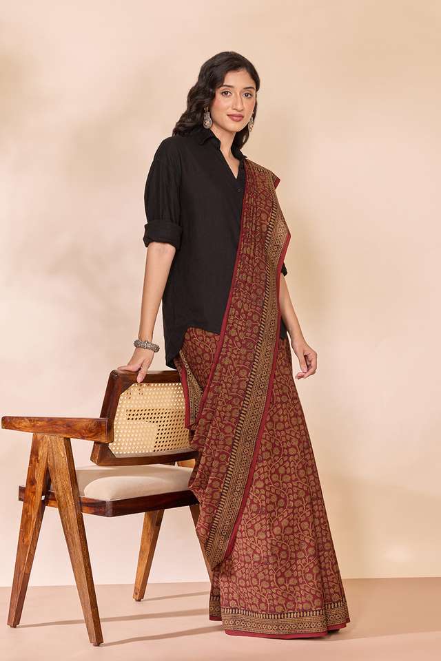 Red Bagh Block Printed Pure Cotton Saree thumbnail image number null