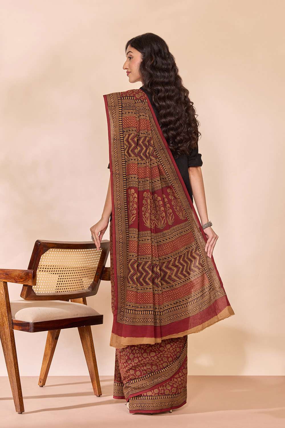 Red Bagh Block Printed Pure Cotton Saree image number null