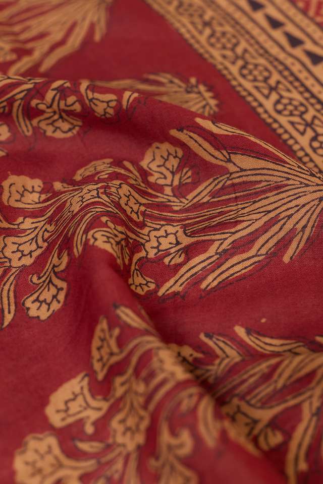 Red Bagh Block Printed Pure Cotton Saree thumbnail image number null