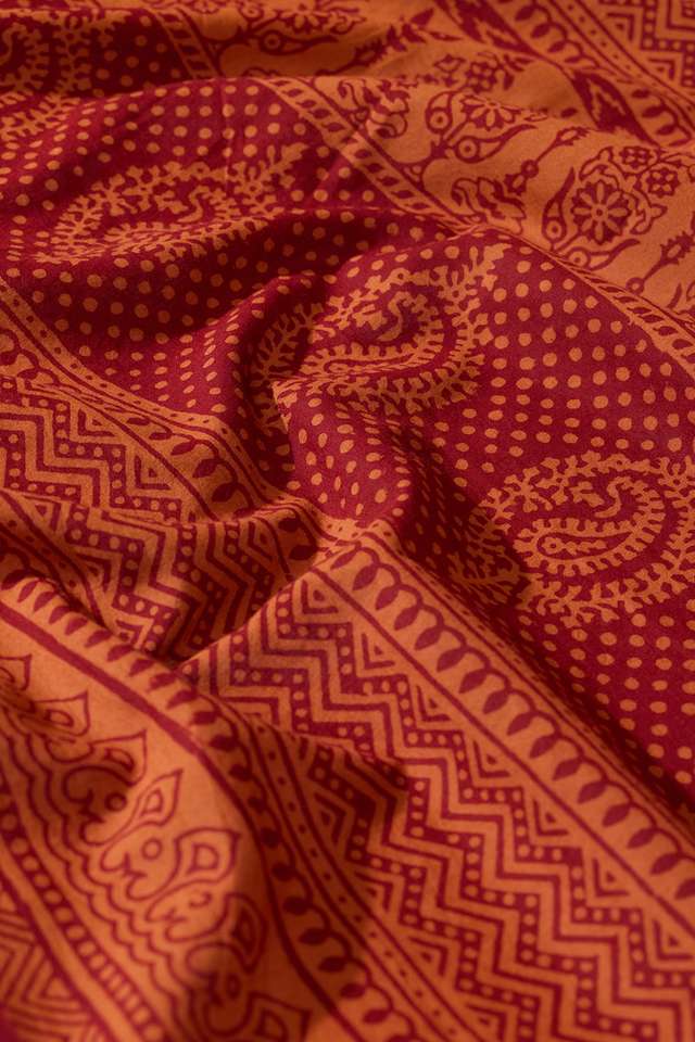Orange Bagh Block Printed Pure Cotton Saree thumbnail image number null