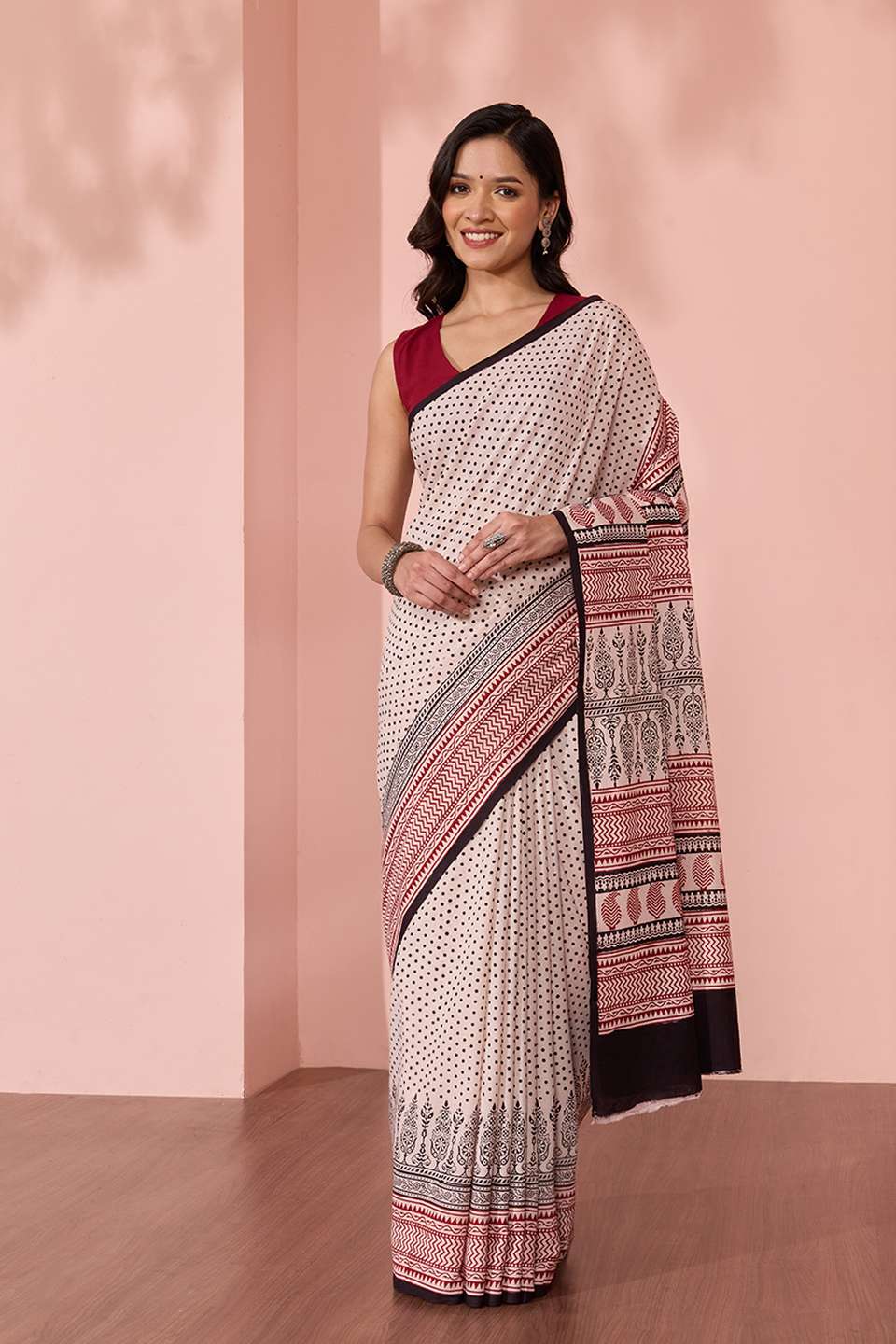 Off White Bagh Block Printed Pure Cotton Saree