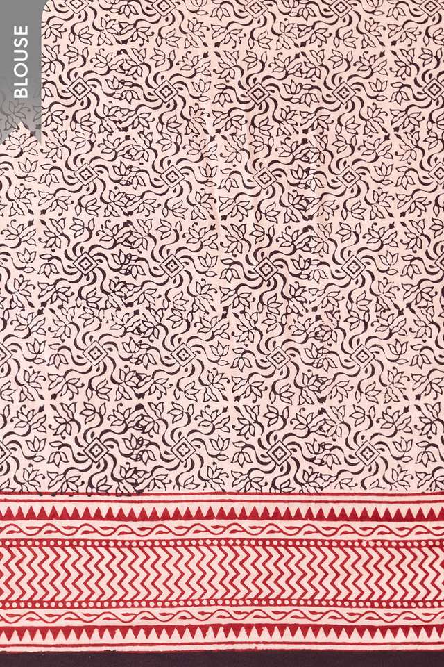 Off White Bagh Block Printed Pure Cotton Saree thumbnail image number null