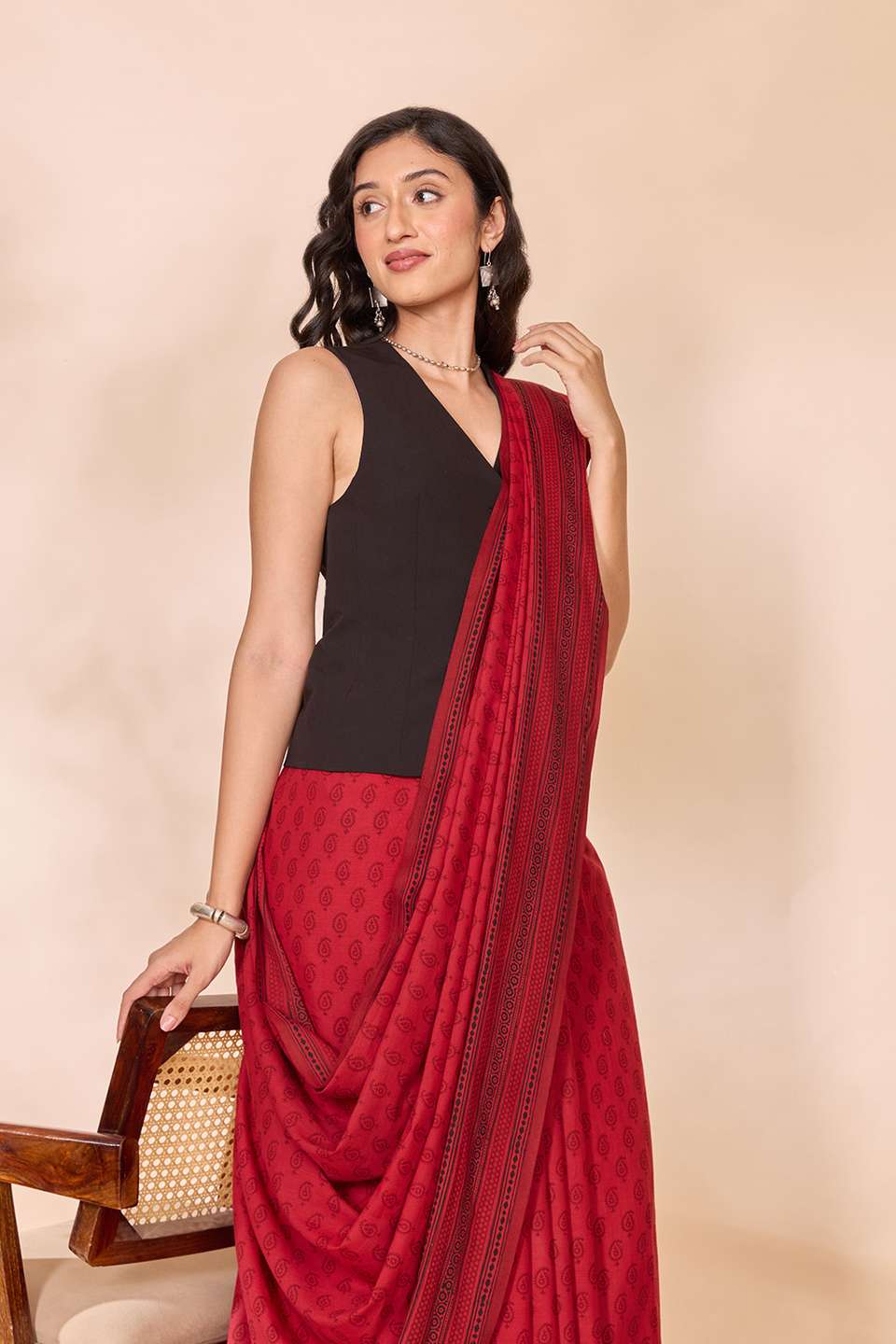 Red Bagh Block Printed Pure Cotton Saree
