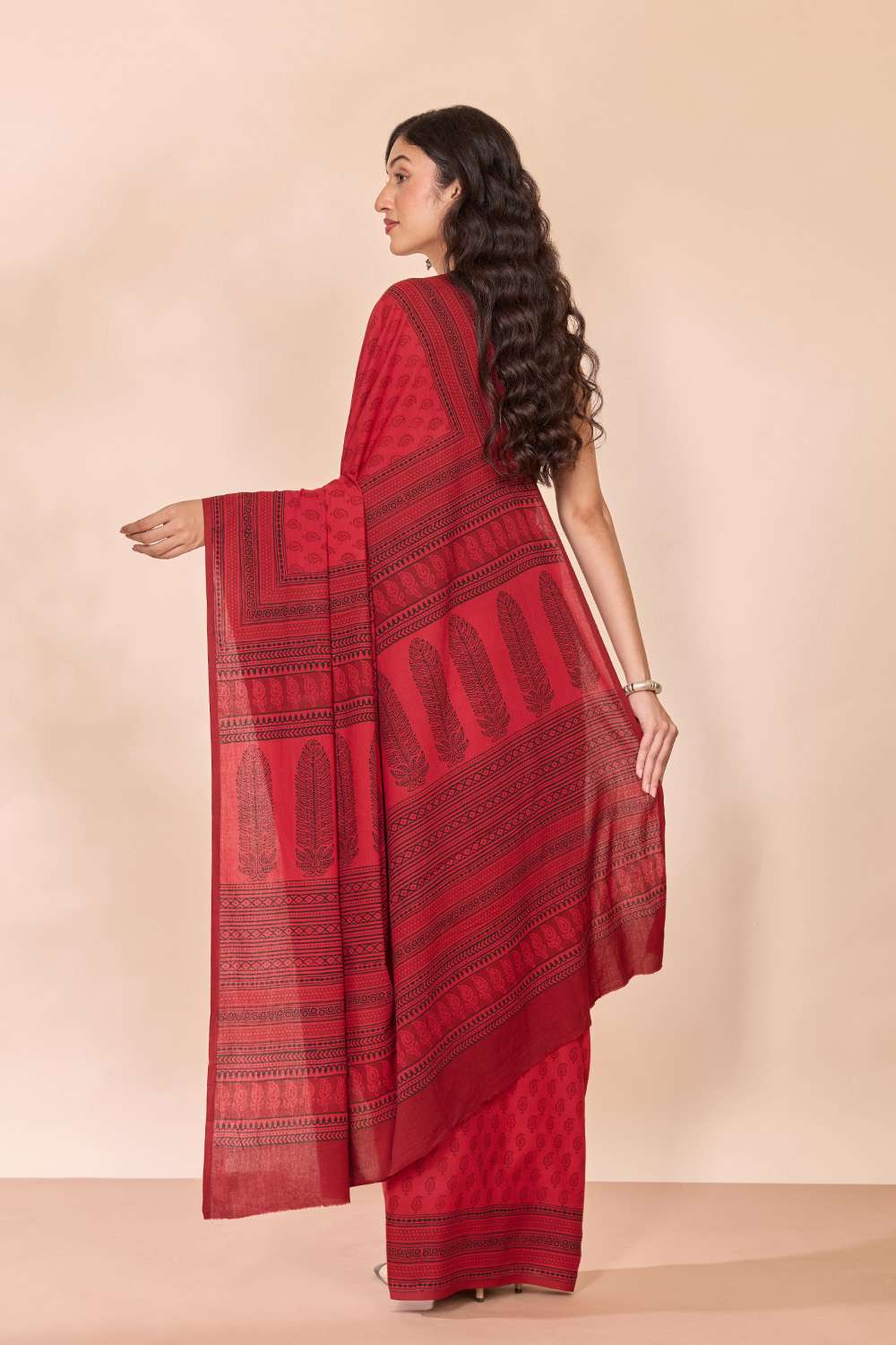 Red Bagh Block Printed Pure Cotton Saree image number null