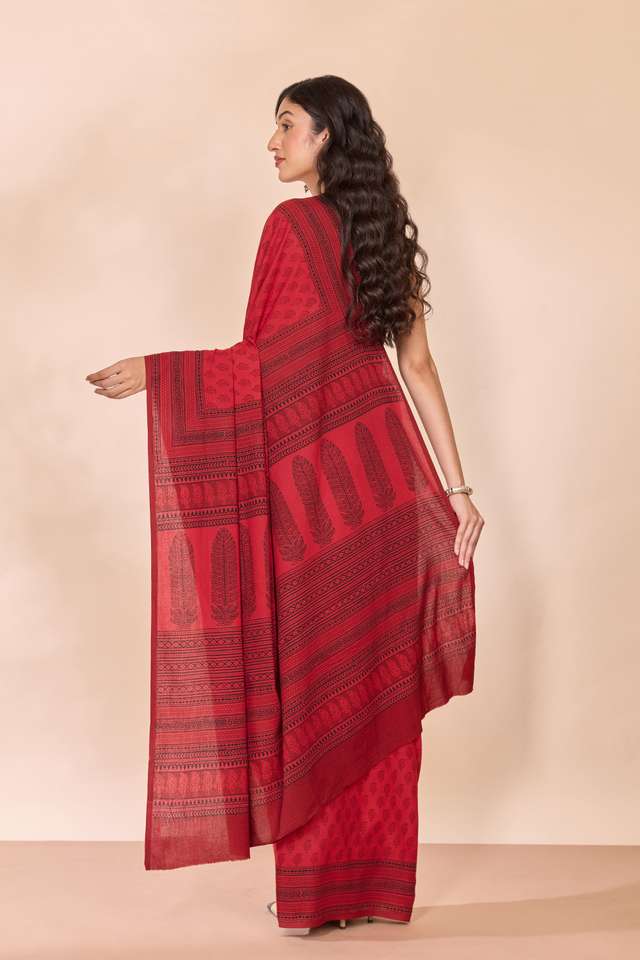 Red Bagh Block Printed Pure Cotton Saree thumbnail image number null