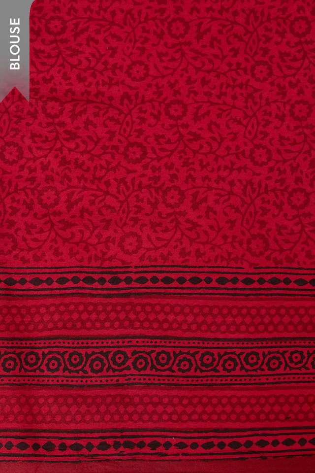 Red Bagh Block Printed Pure Cotton Saree thumbnail image number null