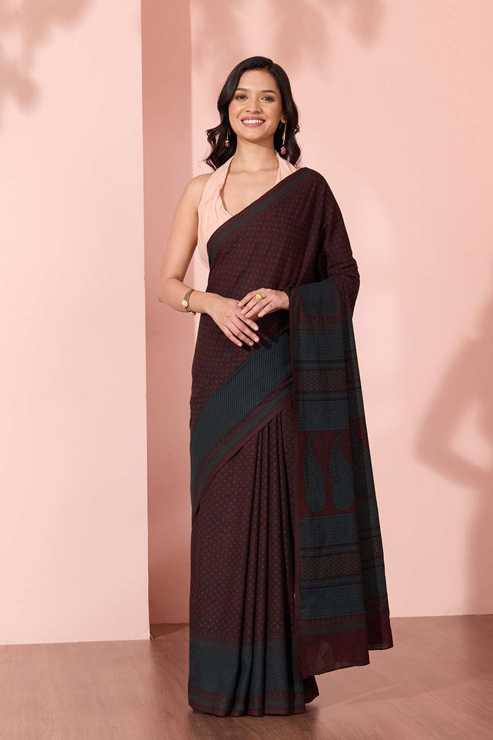 Brown Bagh Block Printed Pure Cotton Saree