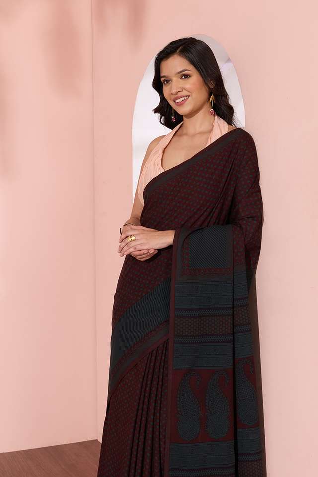Brown Bagh Block Printed Pure Cotton Saree thumbnail image number null