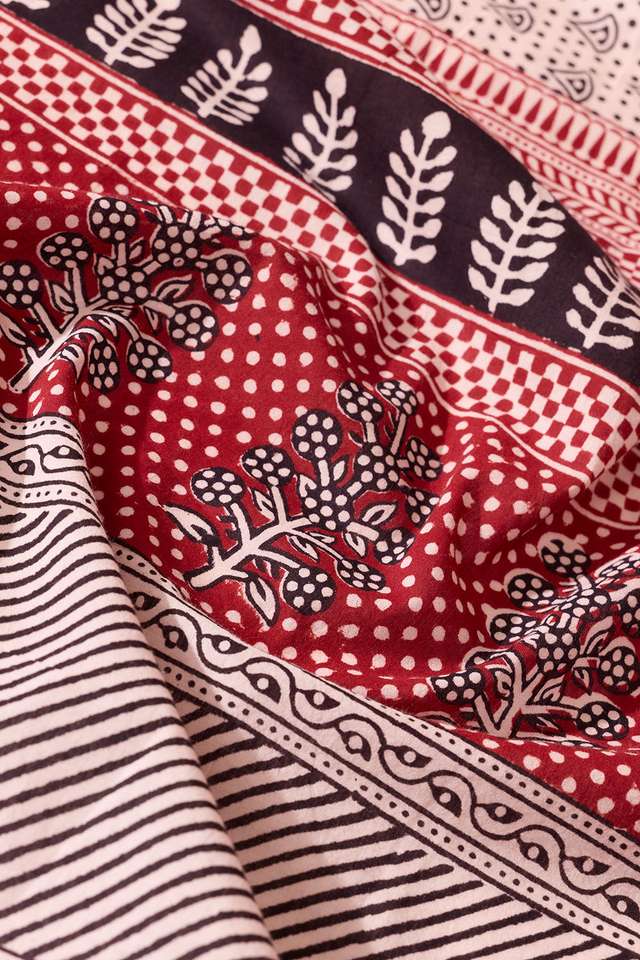 Off White Bagh Block Printed Pure Cotton Saree thumbnail image number null