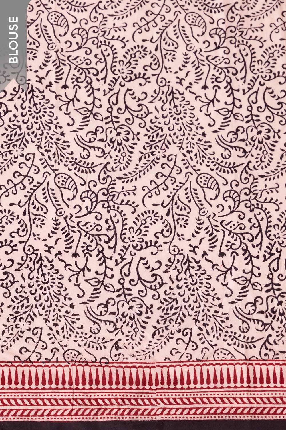 Off White Bagh Block Printed Pure Cotton Saree image number null
